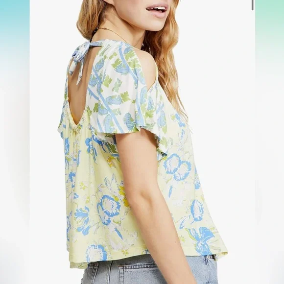 🌼 Free People Baja Babe Yellow Floral Cold Shoulder Flowy Top🌼 - Picture 8 of 12